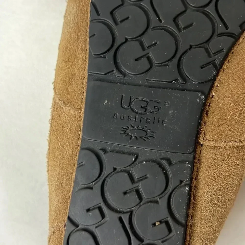 UGG Australia Kids Chestnut Genuine Suede, Sheepskin Wool Loafer Slippers Size 2
